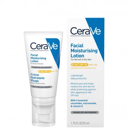 CeraVe crème hydratante visage SPF50 peaux normales à sèches | 52ml